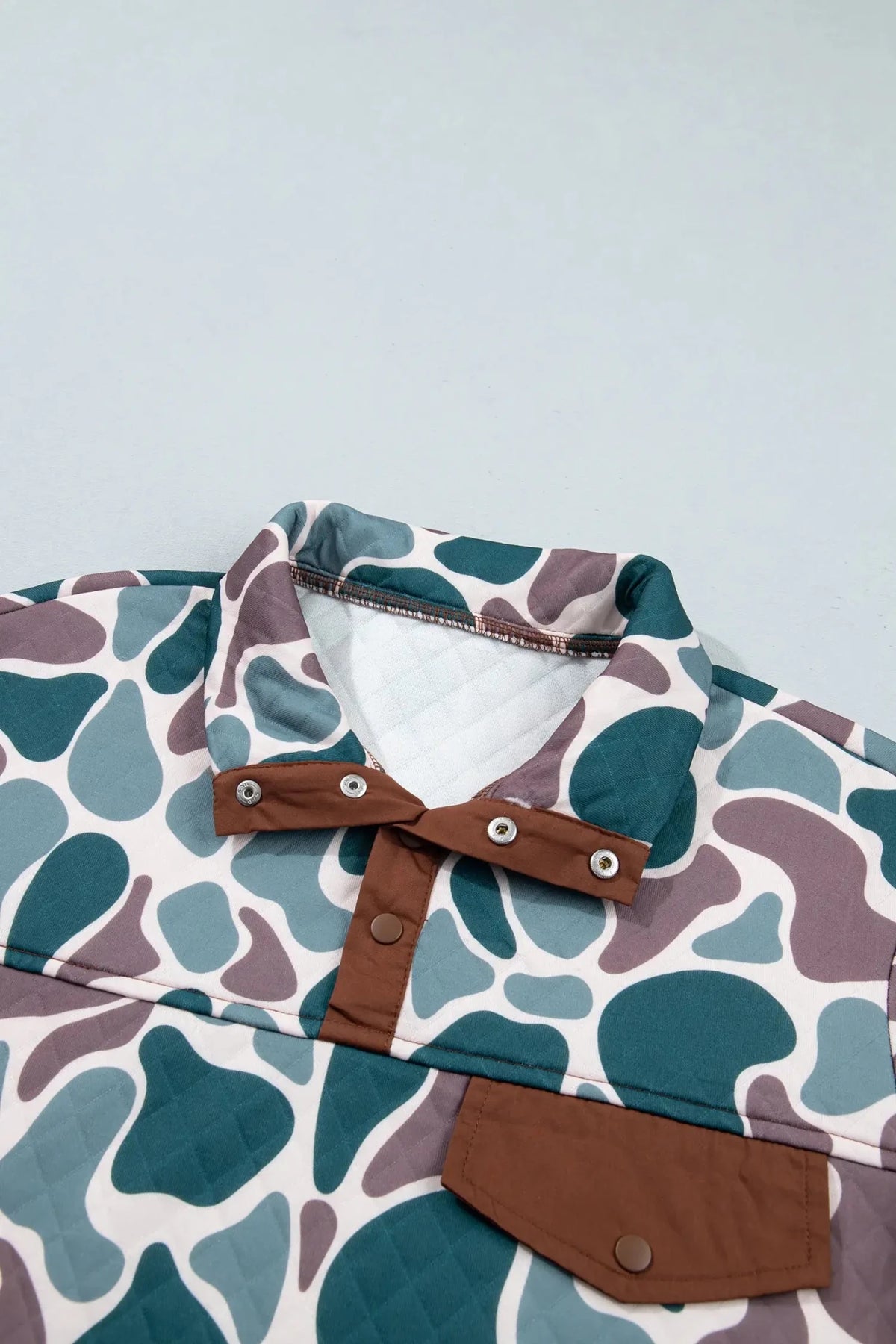 Camo Colorblock Snap Button Pullover Sweatshirt - Adalynn Leanne