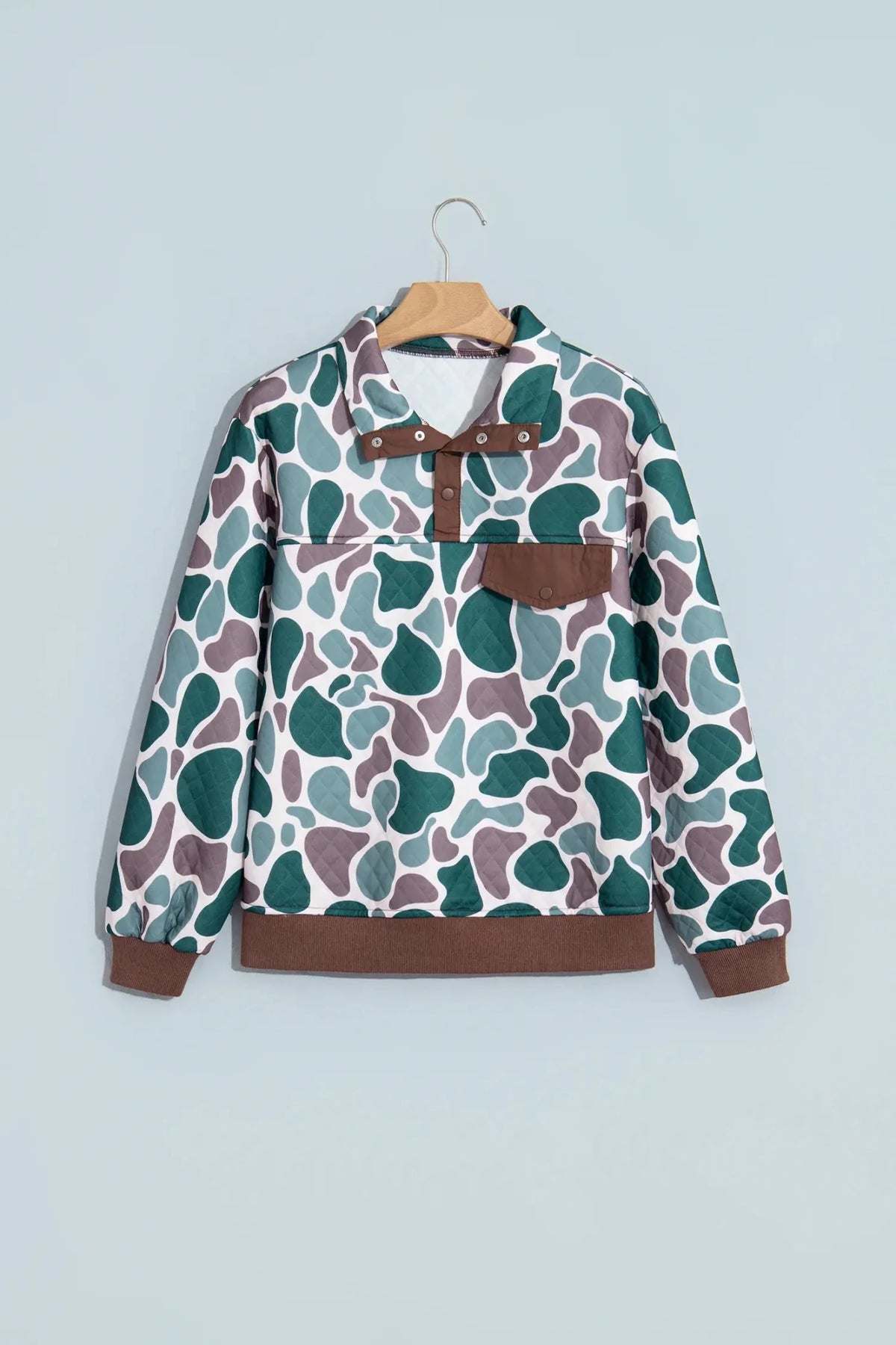 Camo Colorblock Snap Button Pullover Sweatshirt - Adalynn Leanne