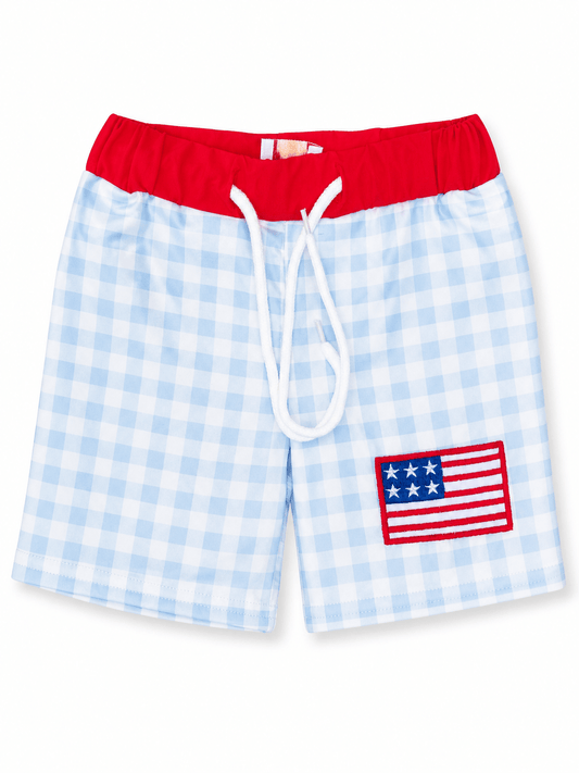 Checkered American Flag Boys Swim Trunks - Adalynn Leanne