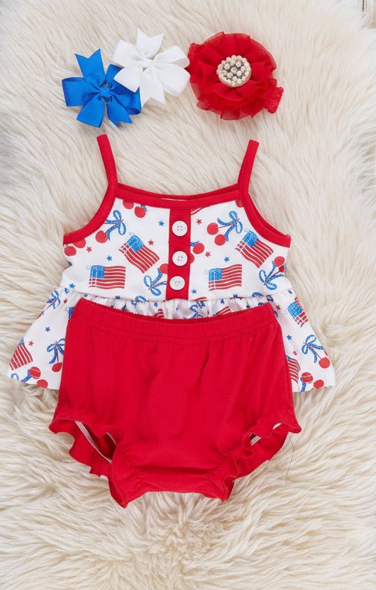 Cherry Flag Ruffle Bloomers Outfit - Perfect for Stylish Little Ones! - Adalynn LeanneInfant Clothing