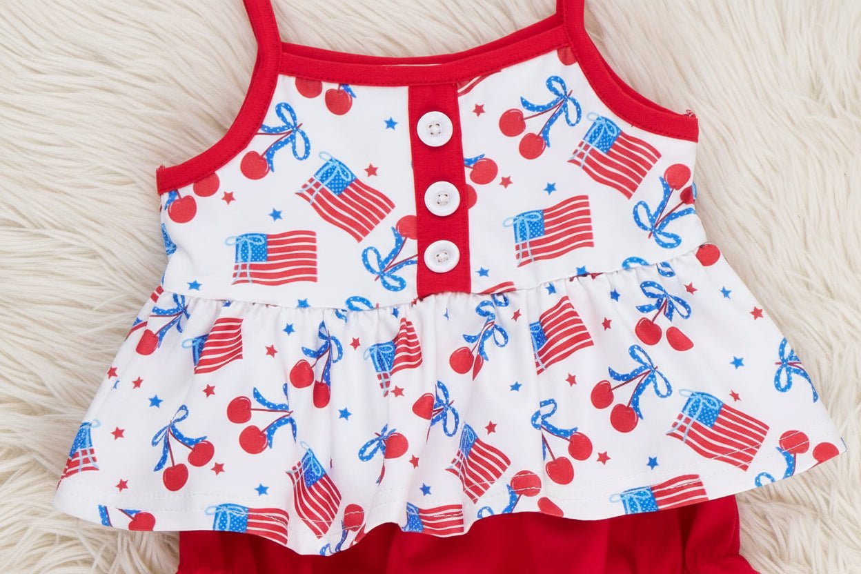 Cherry Flag Ruffle Bloomers Outfit - Perfect for Stylish Little Ones! - Adalynn LeanneInfant Clothing