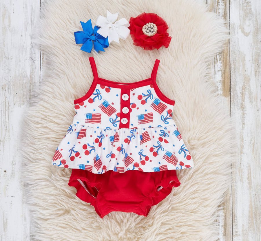 Cherry Flag Ruffle Bloomers Outfit - Perfect for Stylish Little Ones! - Adalynn LeanneInfant Clothing