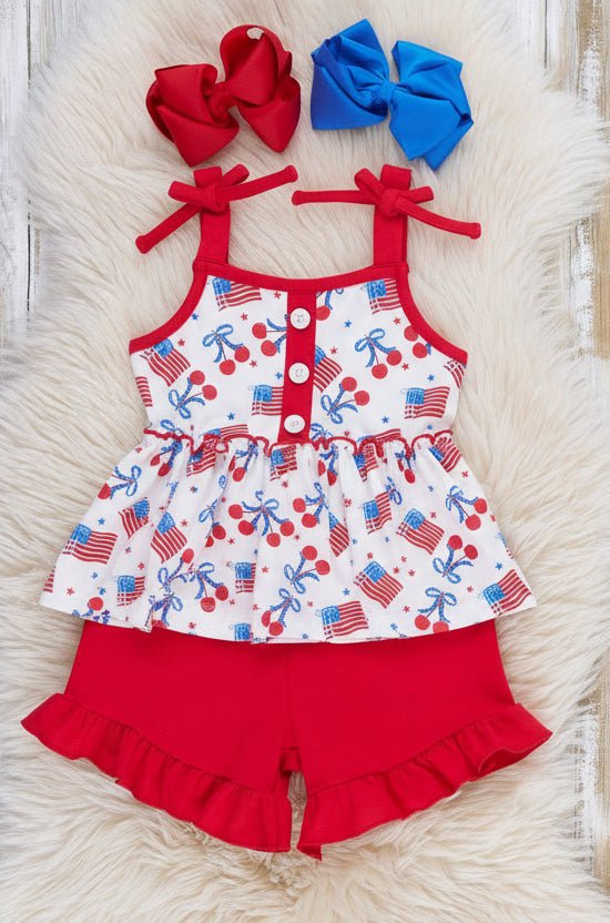 Cherry Flag Ruffle Outfit - Adalynn Leanne - Childrens Clothing -
