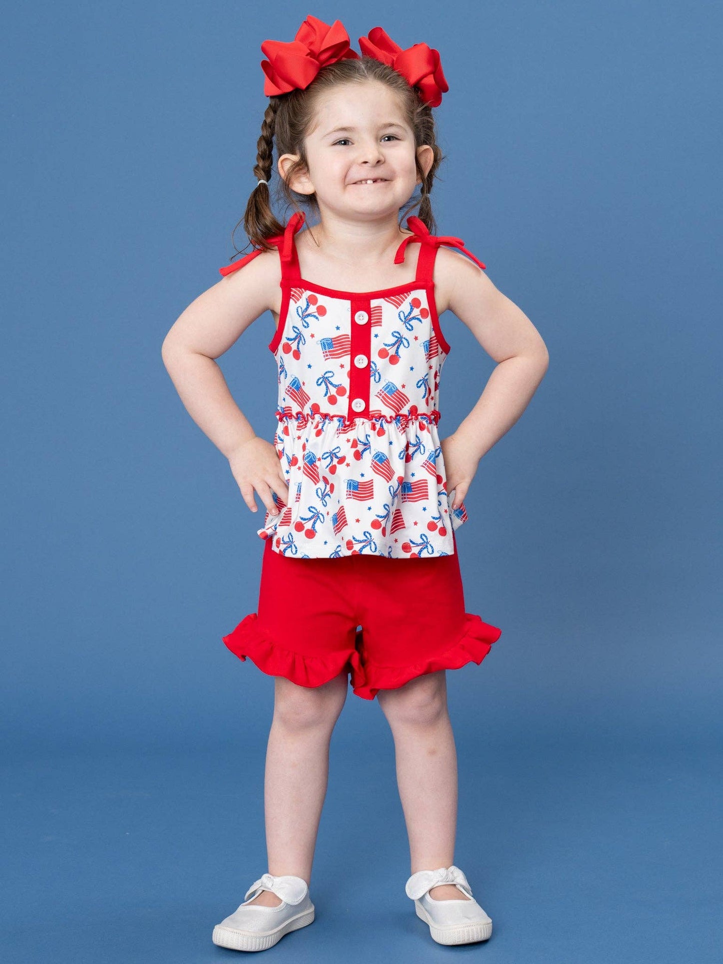 Cherry Flag Ruffle Outfit - Adalynn Leanne - Childrens Clothing -