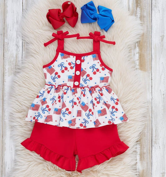 Cherry Flag Ruffle Outfit - Adalynn Leanne - Childrens Clothing -