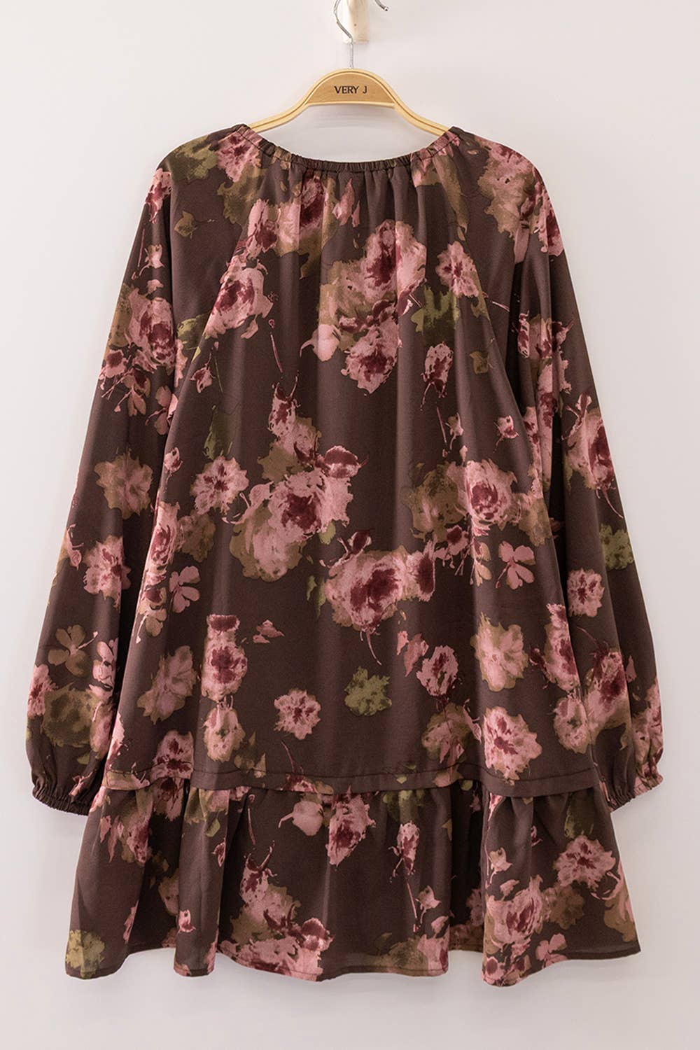 Chocolate Brown Floral Tiered Dress - Adalynn Leanne