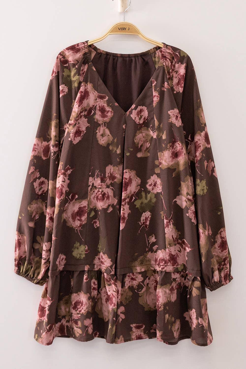 Chocolate Brown Floral Tiered Dress - Adalynn Leanne