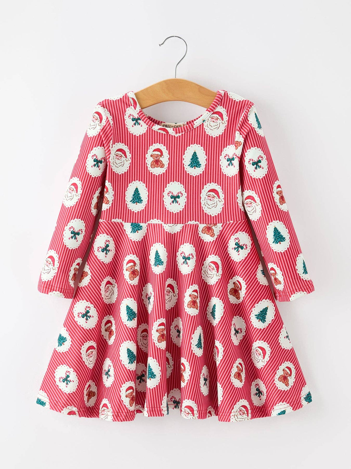 Christmas Girls' Santa and Tree Striped Dress - Adalynn Leanne