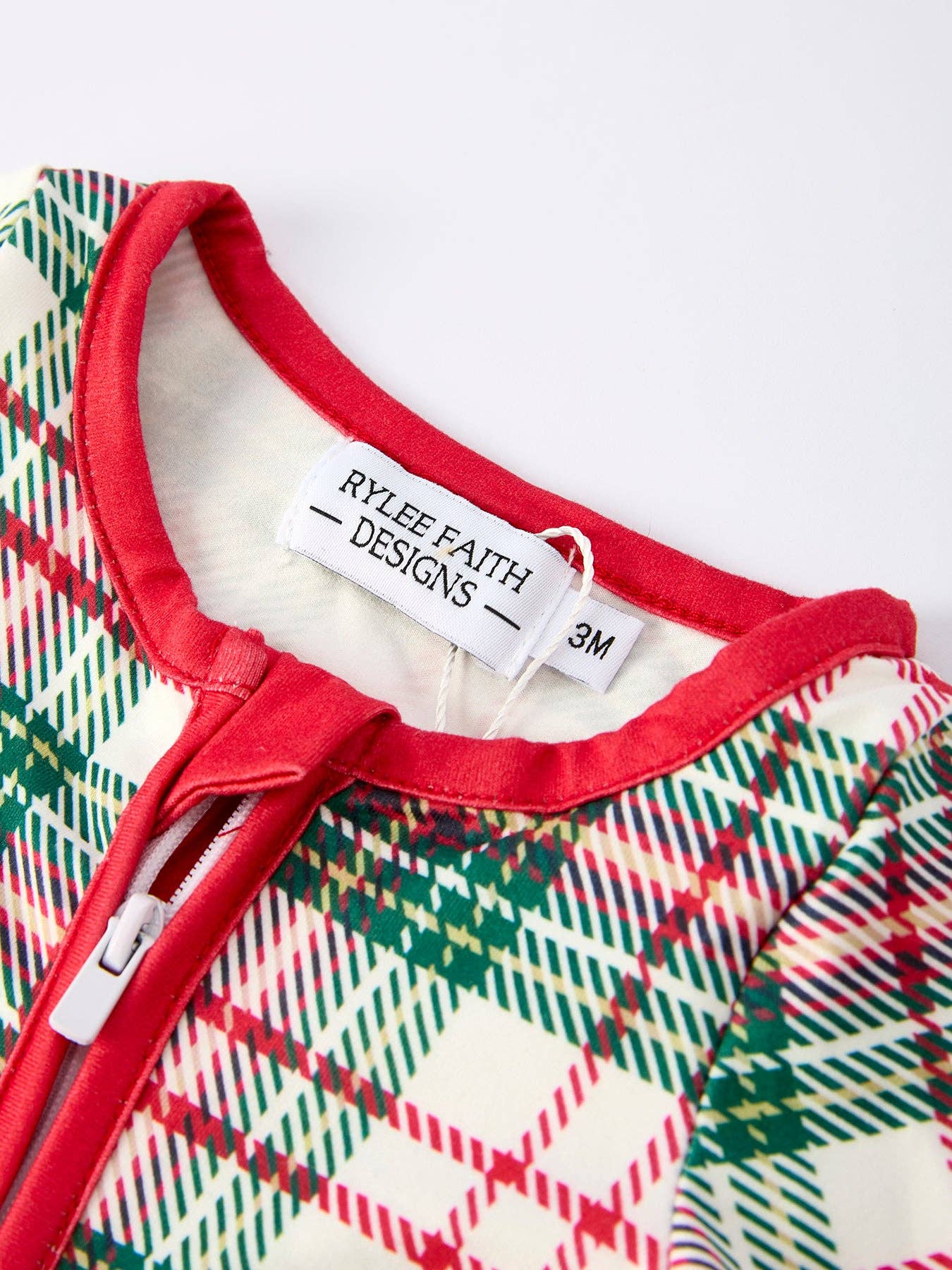Christmas Plaid Baby Romper with Long Sleeves and Red Cuffs - Adalynn Leanne