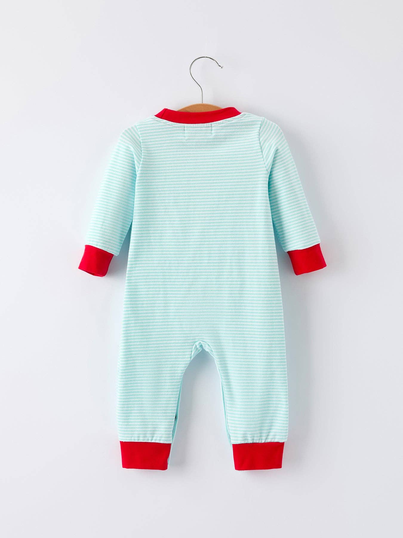 Christmas Santa Candy Cane Cookie Embroidery Baby Boys Striped Romper - Adalynn Leanne