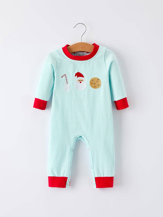 Christmas Santa Candy Cane Cookie Embroidery Baby Boys Striped Romper - Adalynn Leanne