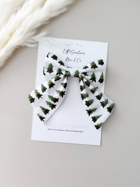 Christmas Trees Christmas Pinwheel Hair Bow, Small Sailor Bow - Adalynn Leanne
