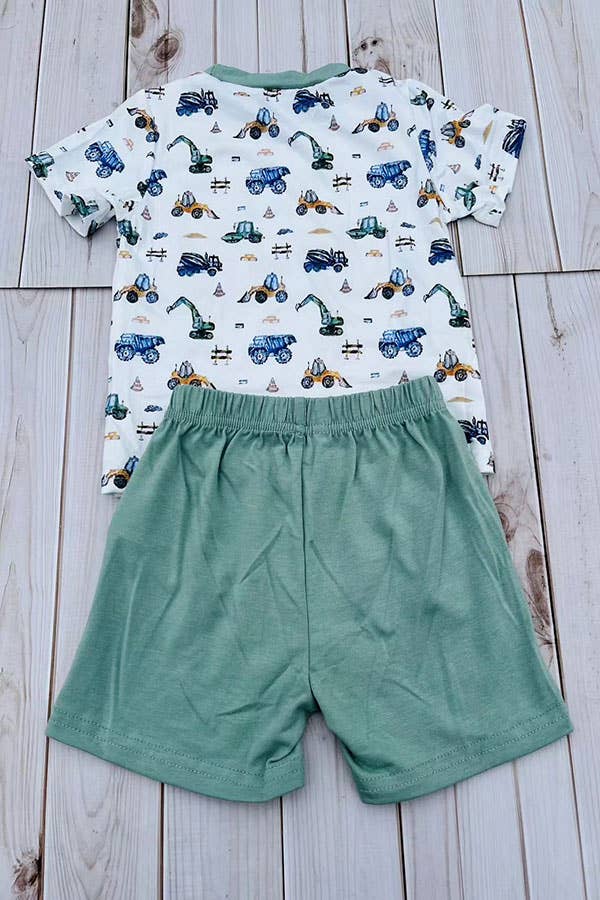 Construction vehicles top & blue shorts 2pc boy set 2601015 - Adalynn Leanne