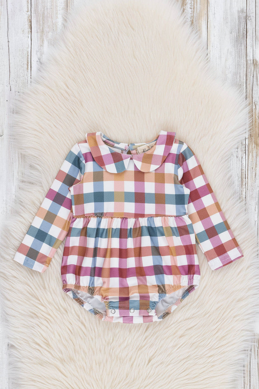Cranberry Vintage Plaid Bubble Romper - Adalynn Leanne