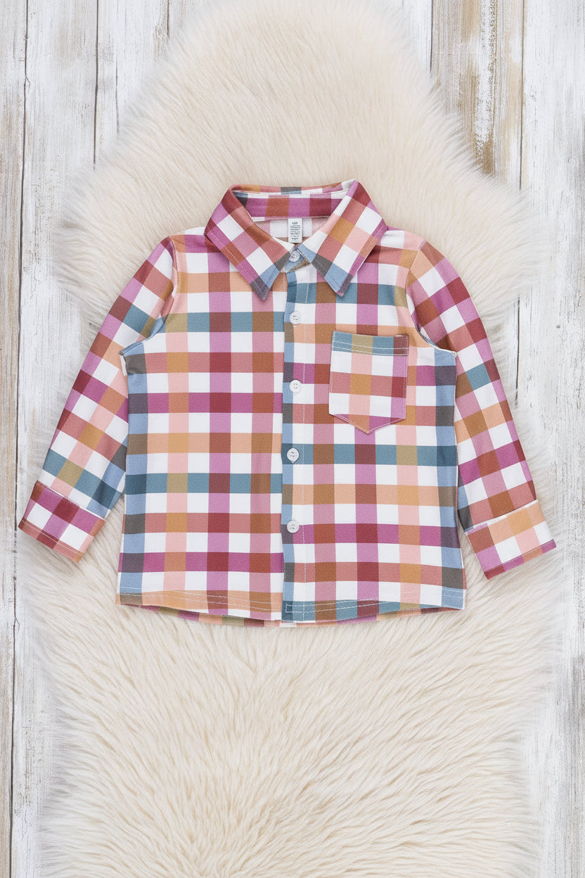 Cranberry Vintage Plaid Button Up Shirt - Adalynn Leanne