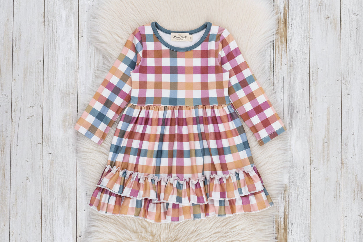 Cranberry Vintage Plaid Ruffle Dress - Adalynn Leanne