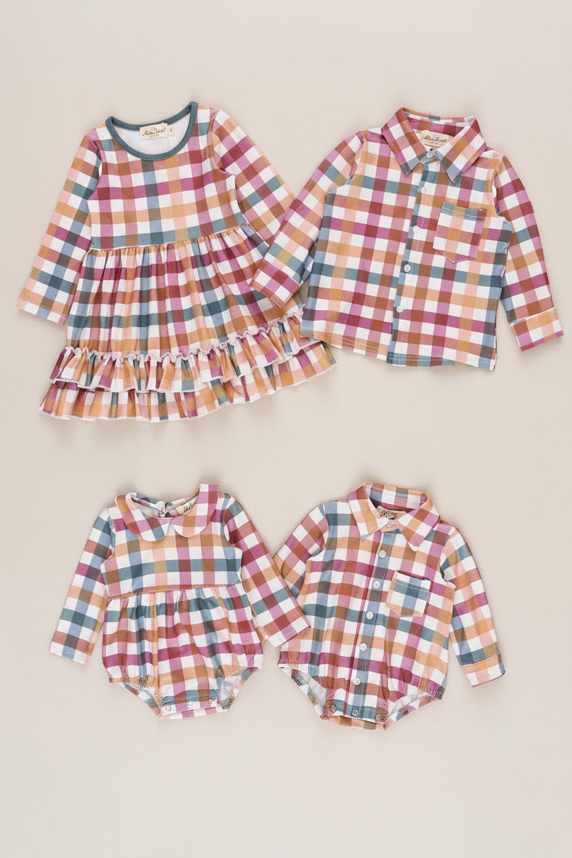 Cranberry Vintage Plaid Ruffle Dress - Adalynn Leanne