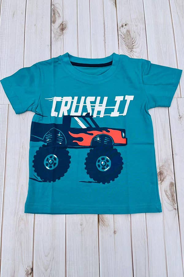 CRUSH IT & monster truck teal boy's t-shirt 2601025M - Adalynn Leanne