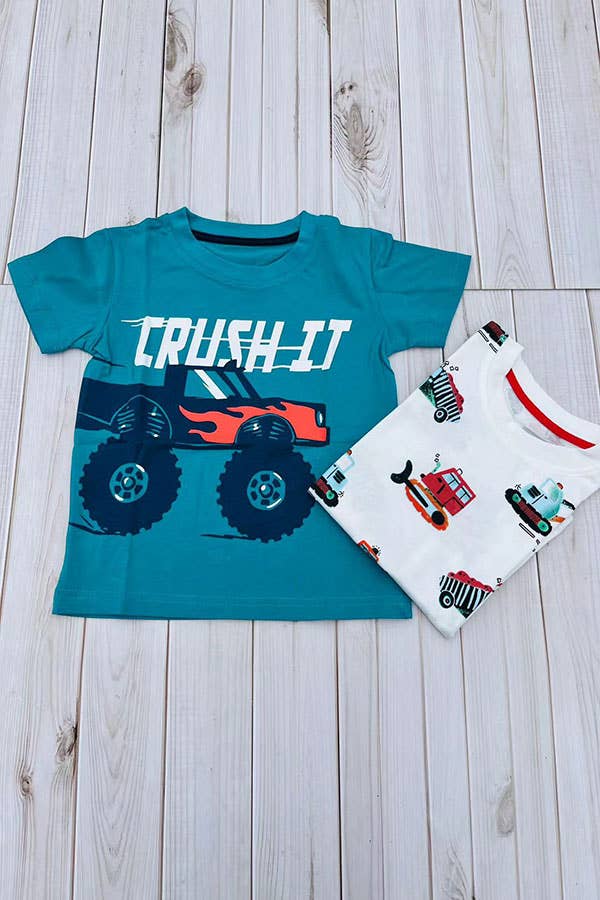 CRUSH IT & monster truck teal boy's t-shirt 2601025M - Adalynn Leanne