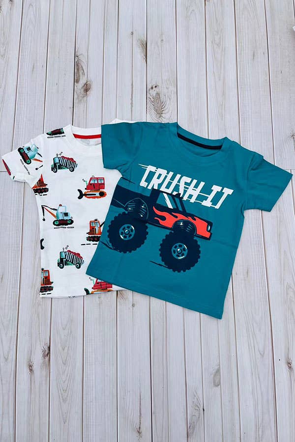 CRUSH IT & monster truck teal boy's t-shirt 2601025M - Adalynn Leanne