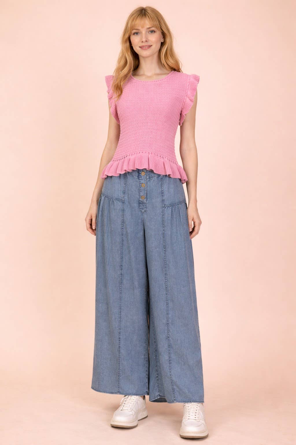 12W3640N-Ruffled Sweater Knit Top