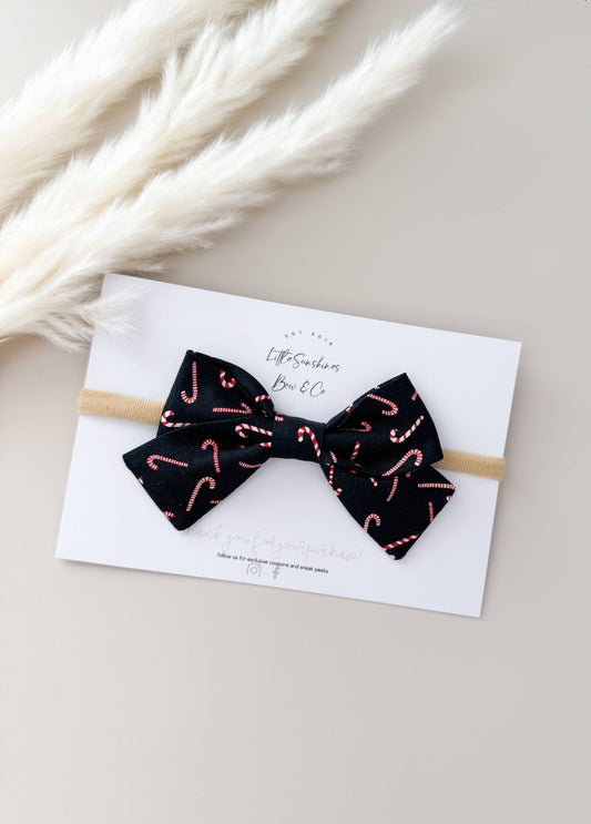 Candy Cane Christmas Pinwheel Hair Bow, Nylon Headband