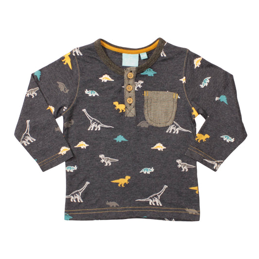 Dino Print Henley with Chambray Accents for Babies - Adalynn LeanneInfant Clothing