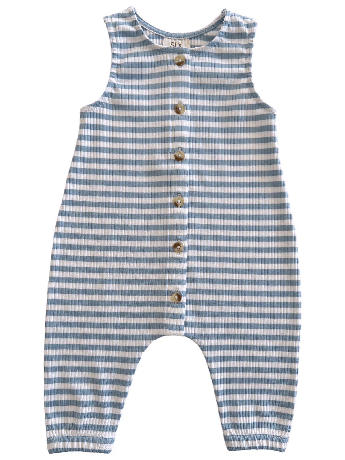 Dusty Blue Stripe / Organic Ribbed Bay Jumpsuit - Adalynn Leanne