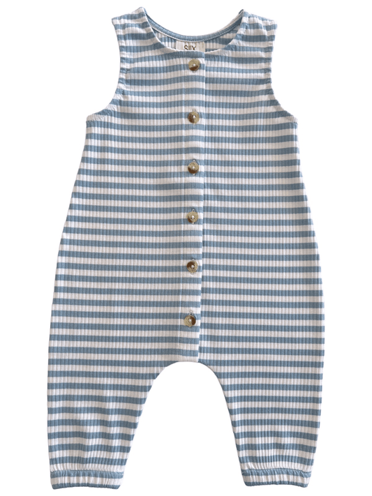 Dusty Blue Stripe / Organic Ribbed Bay Jumpsuit - Adalynn Leanne