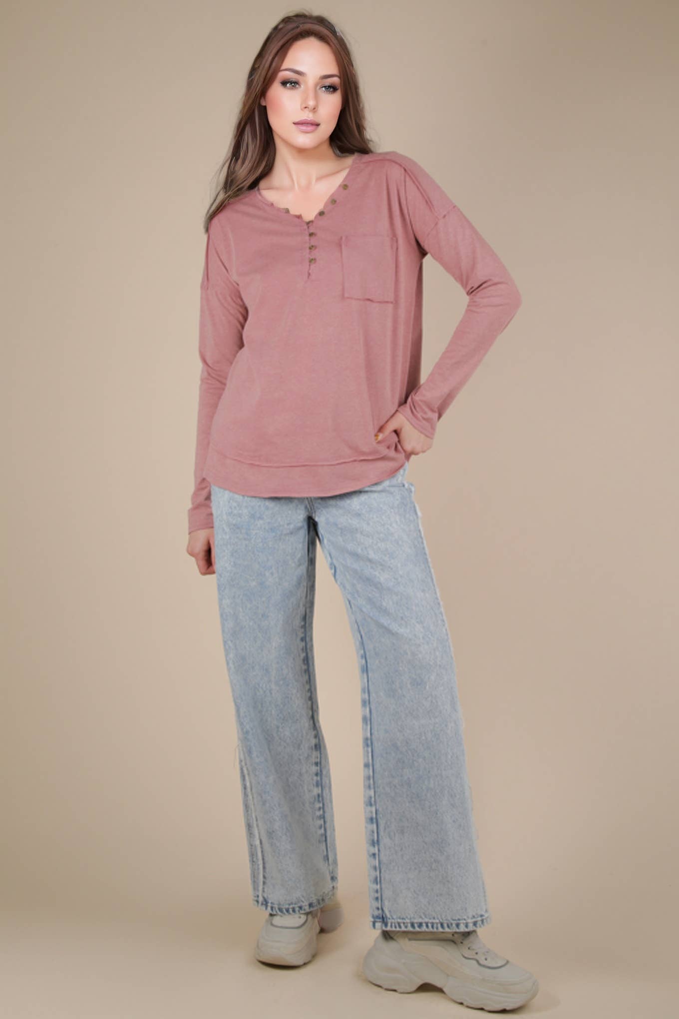 NT11795-Mineral Washed Cotton Comfy Knit Top