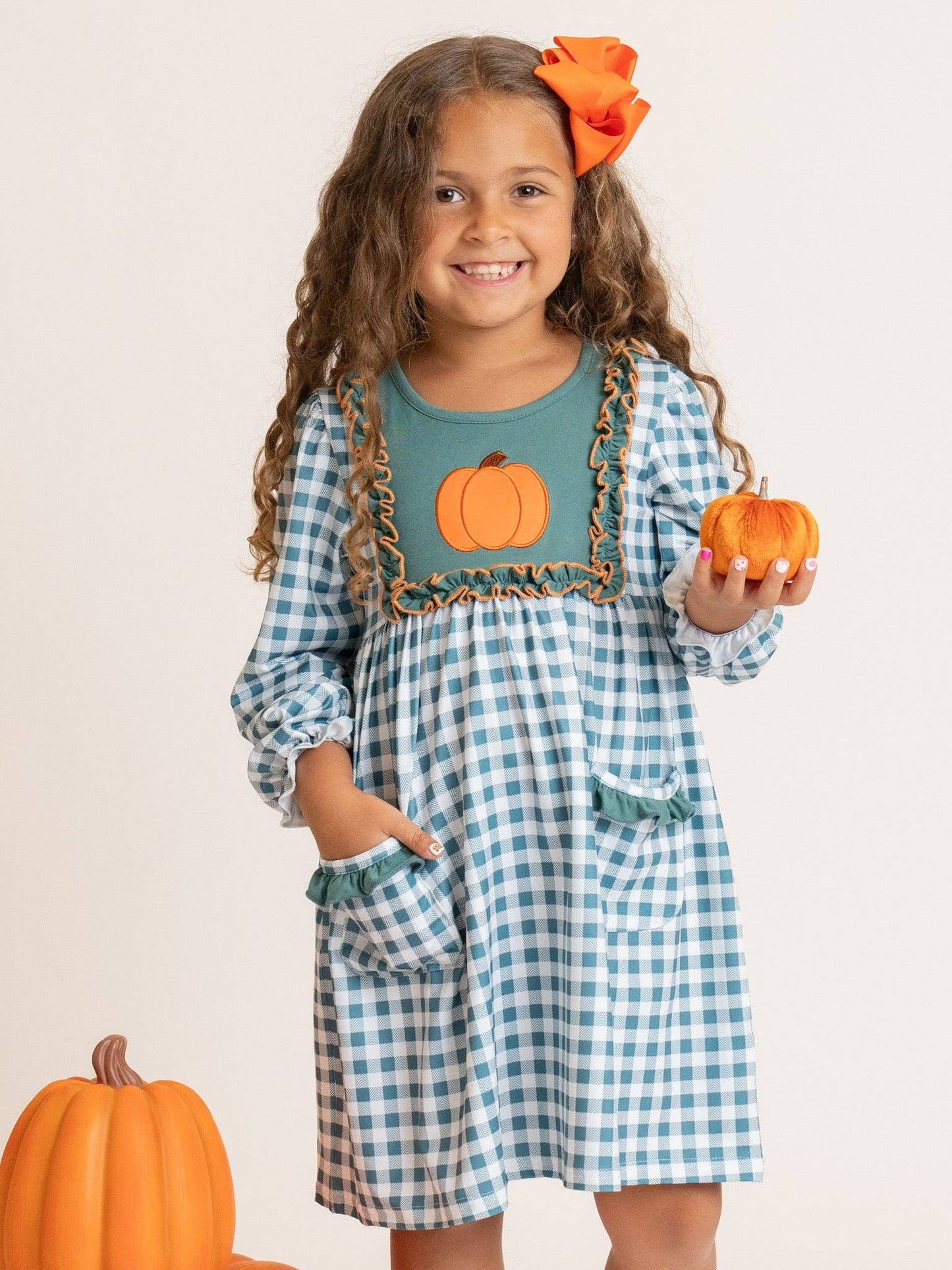 Pumpkin Patch Pines Embroidered Plaid Dress