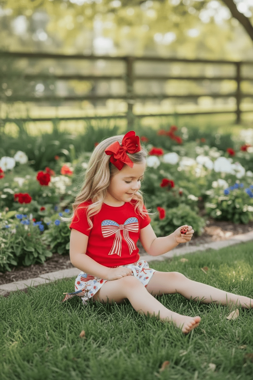 Embroidered Patriotic applique ted t-shirt and shorts. GSSO120201 - Jean - Adalynn Leanne