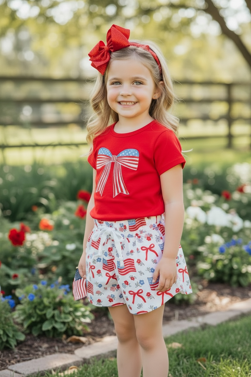 Embroidered Patriotic applique ted t-shirt and shorts. GSSO120201 - Jean - Adalynn Leanne
