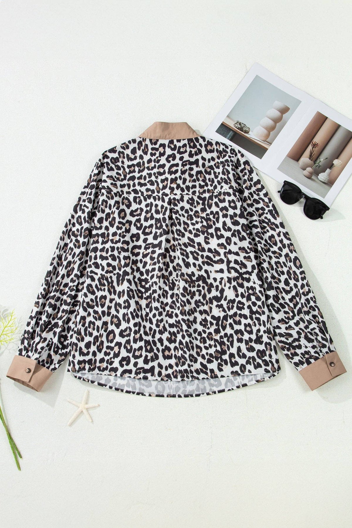 OMG! Plus Size Leopard Contrast Trim Half Button Top