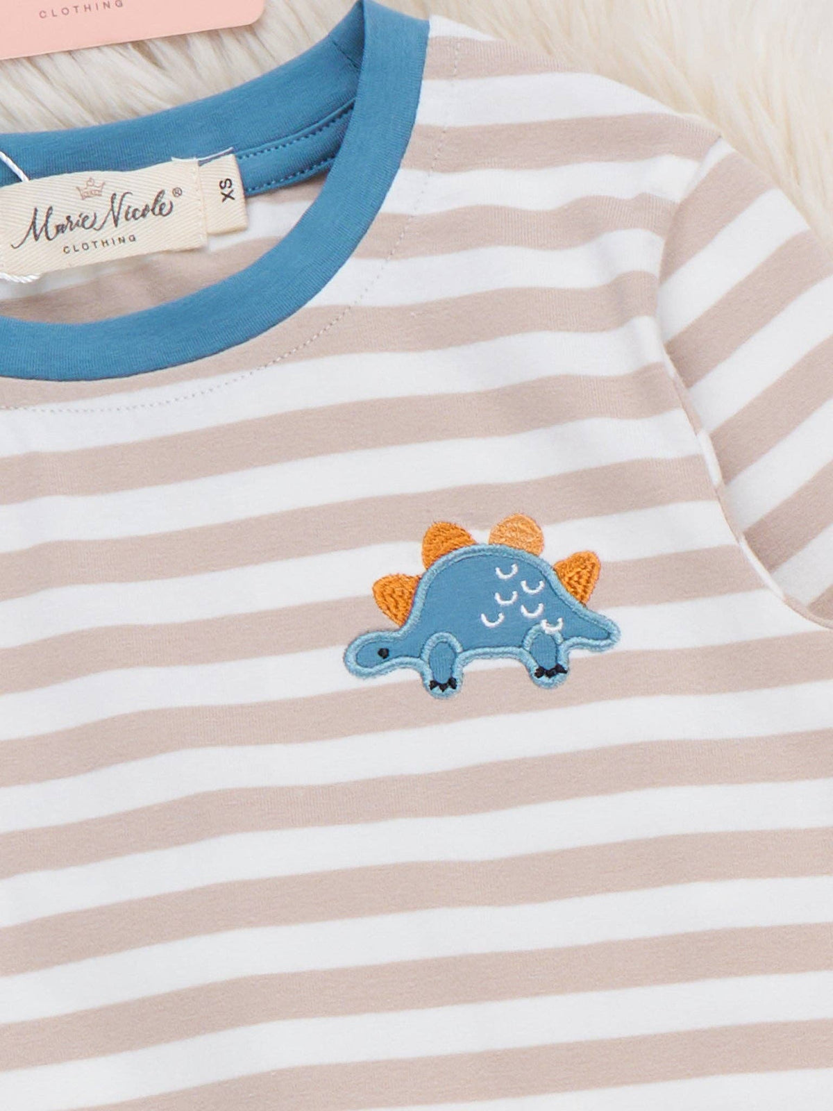 Little Dino Stripe Embroidered Pajamas