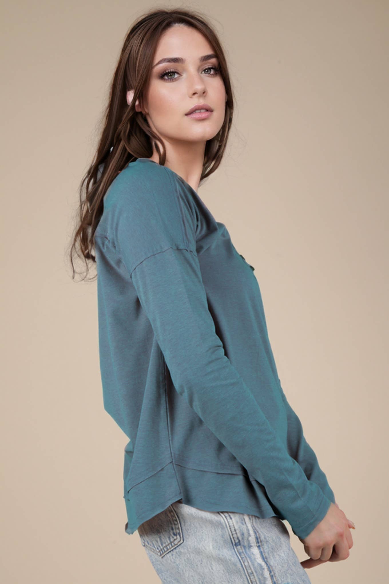 NT11795-Mineral Washed Cotton Comfy Knit Top