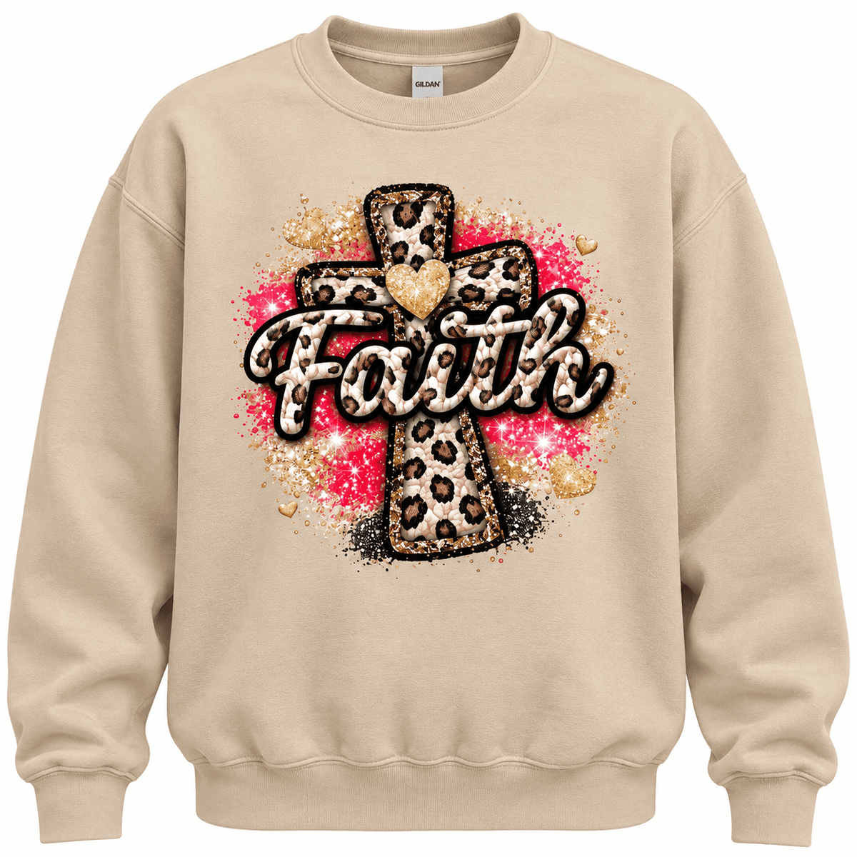 Faith Cheetah Cross Sand Crew Sweatshirt - Adalynn Leanne