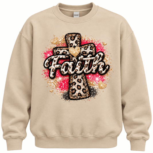Faith Cheetah Cross Sand Crew Sweatshirt - Adalynn Leanne