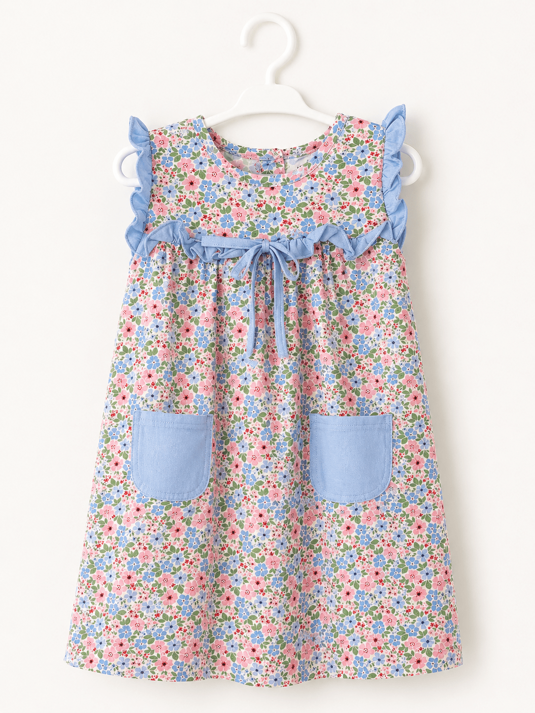 Floral Blue and Coral Dress - Adalynn Leanne