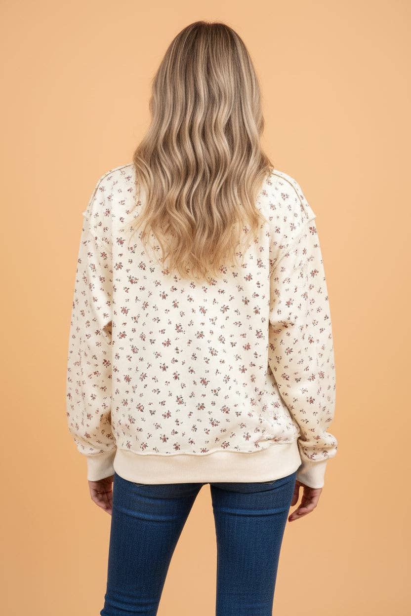 Floral Exposed Hem Baggy Sweatshirt - Adalynn Leanne