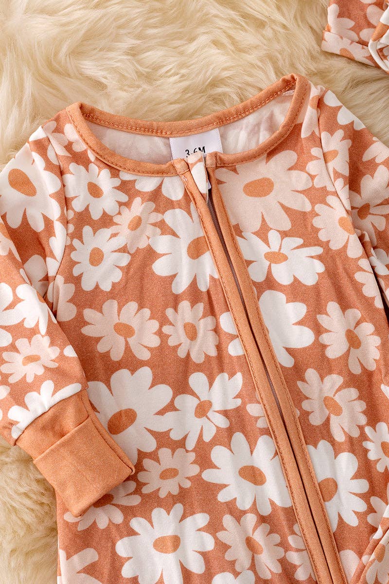 🎍Floral printed convertible footie baby romper w/matching headband. RPG50164 - Adalynn Leanne