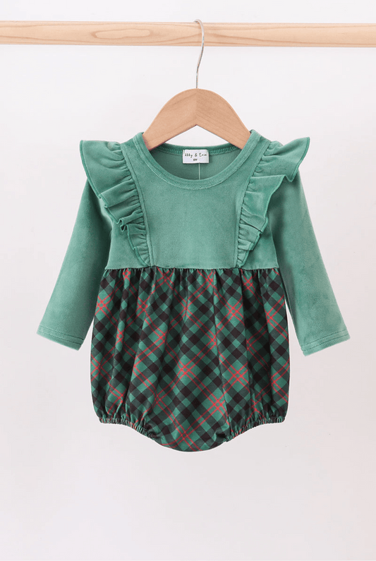Forest Velvet Ruffle Bubble - Adalynn Leanne