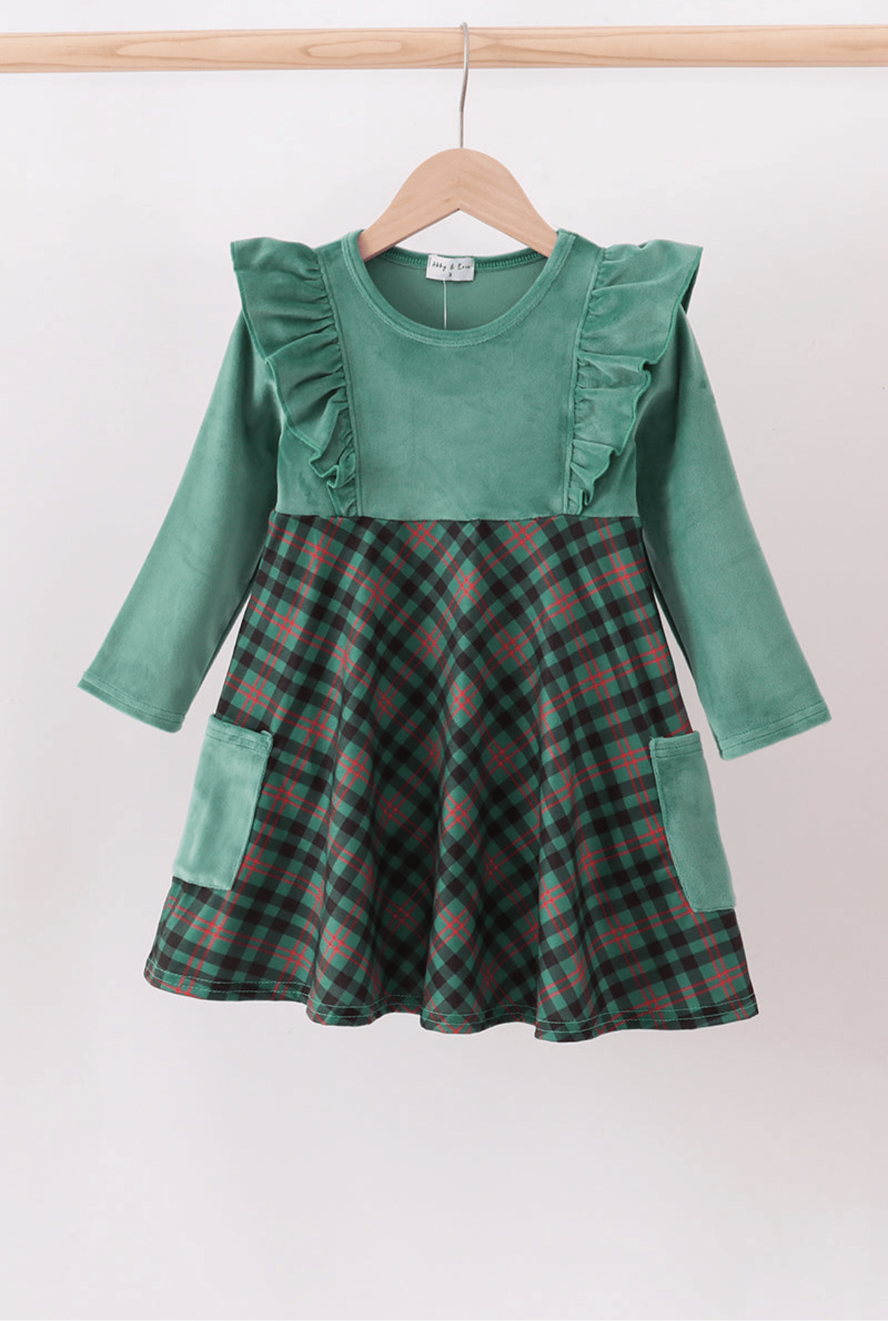 Forest Velvet Ruffle Dress - Adalynn Leanne