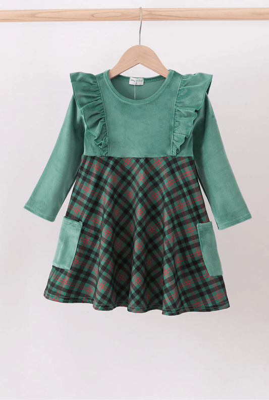 Forest Velvet Ruffle Dress - Adalynn Leanne