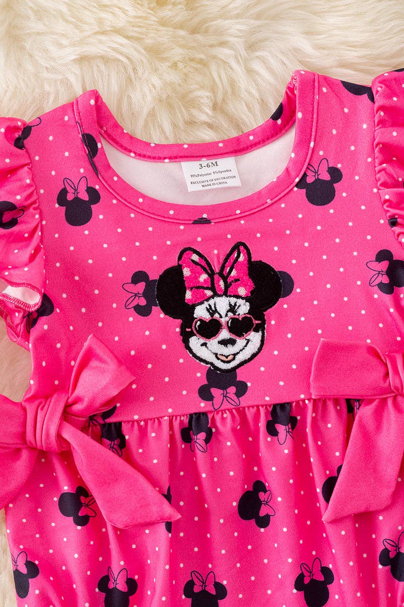 Fuschia M*nnie printed girls baby romper w/snaps. - Adalynn Leanne