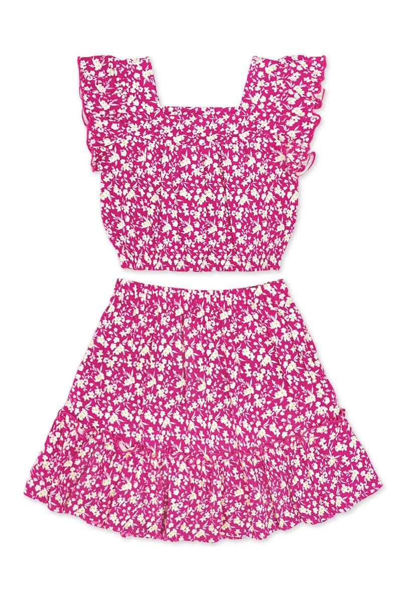 Girl's 2 pc Skirt Set w/ Ruffle Sleeve Top - Adalynn Leanne
