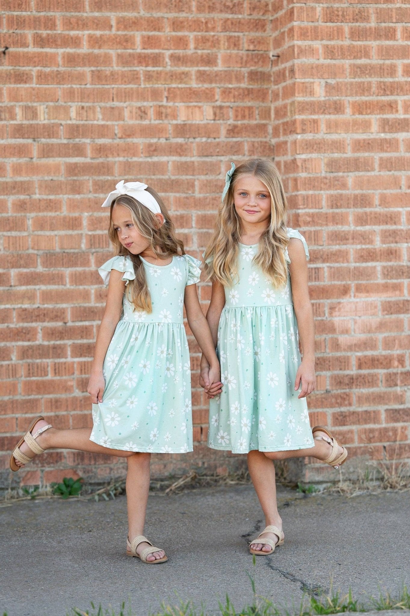 Girls Claire Sage Daisy Spring Easter Flutter Sleeve Dress - Adalynn Leanne