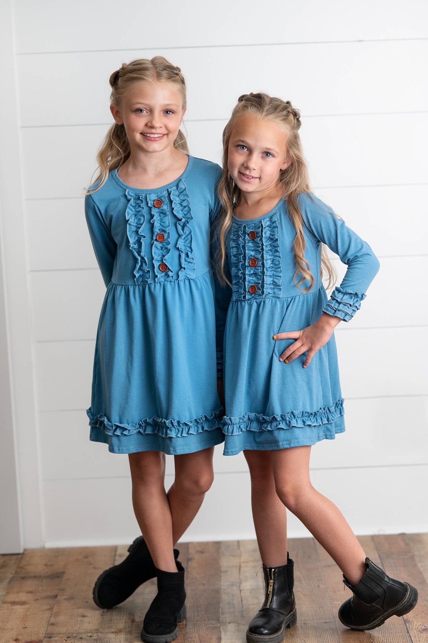 Blue Ruffle Long Sleeve Dress - Twirl-Worthy Fun for Girls ! Comfy & Stylish - Adalynn LeanneChildrens Clothing