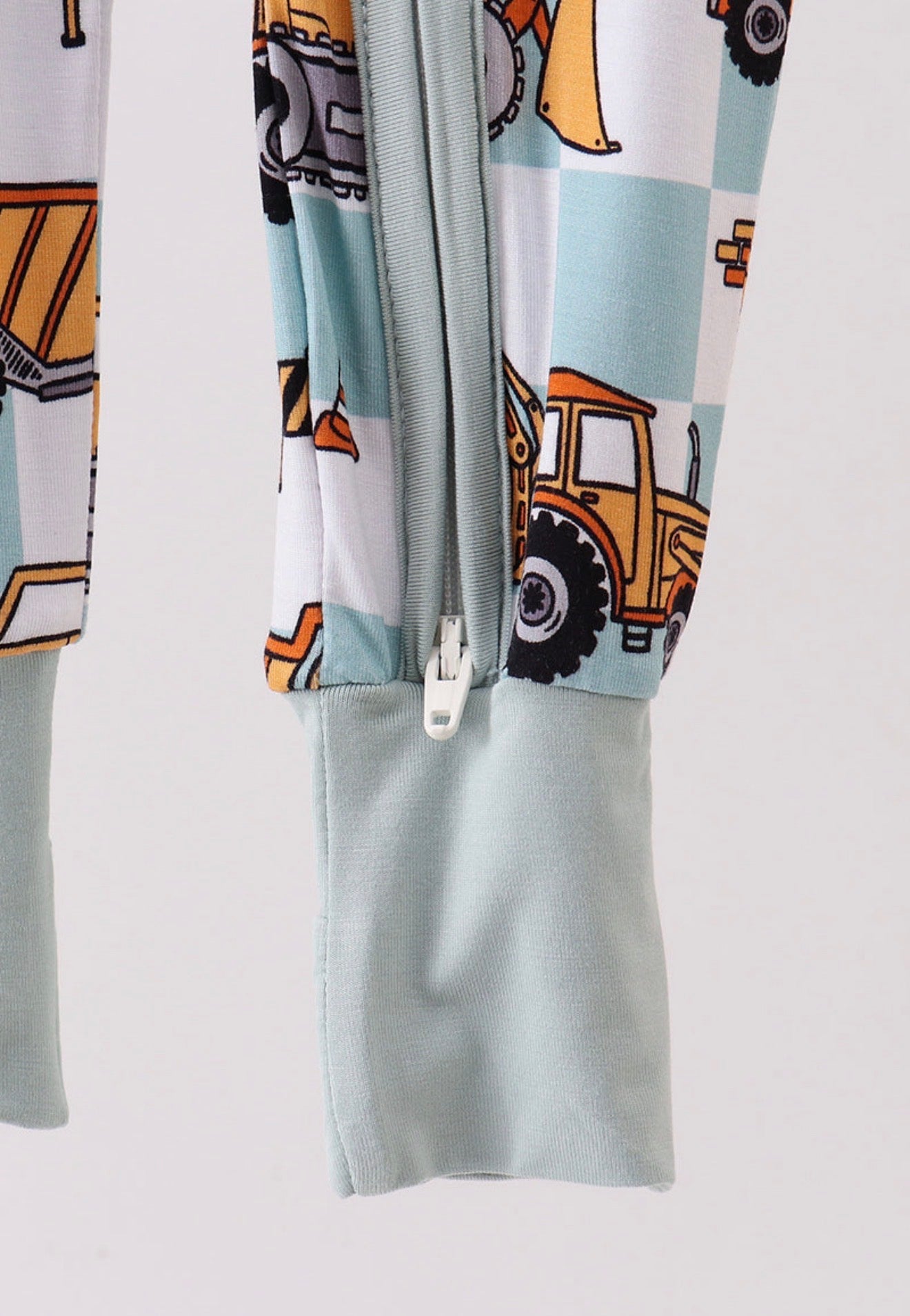 Green Excavator Checkered Print Sleeper - Adalynn Leanne