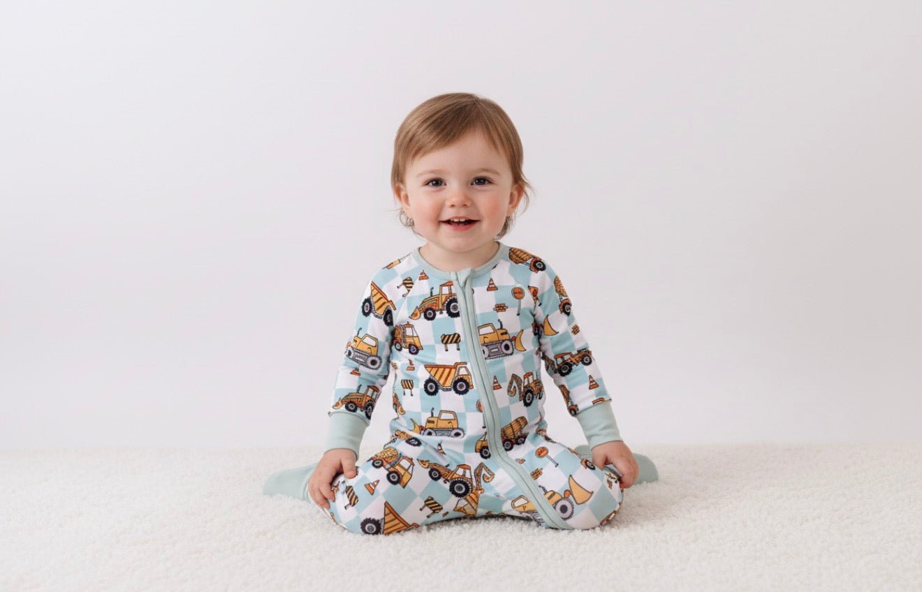 Green Excavator Checkered Print Sleeper - Adalynn Leanne
